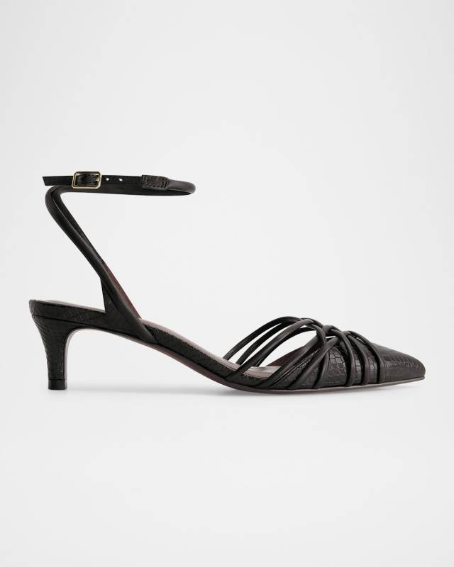 Strappy Leather Kitten Pumps